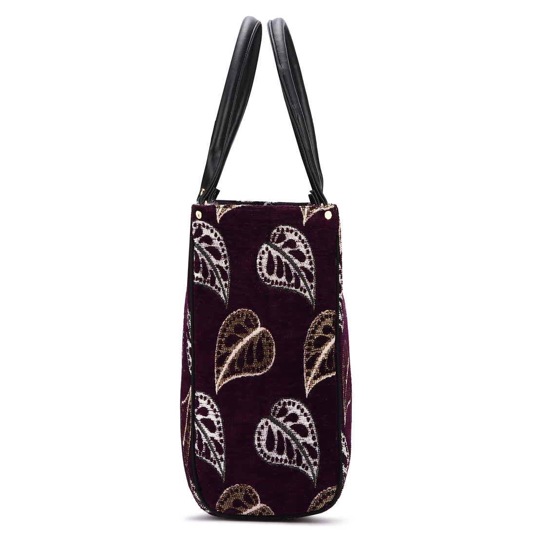 KSC Women’s Maroon Leaf Print Tote Handbag – Stylish Fabric Shoulder Bag for Office, Shopping & Daily Use
