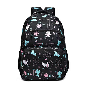 Cute Cartoon Black Printed School Backpack for Girls | Lightweight Water-Resistant Kids School Bag with Multiple Compartments | Stylish  Travel Backpack