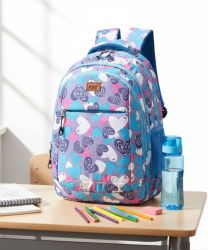 Heart Print School Backpack for Girls | Lightweight Multi-Compartment Kids School Bag | Stylish  Travel & Tuition Backpack
