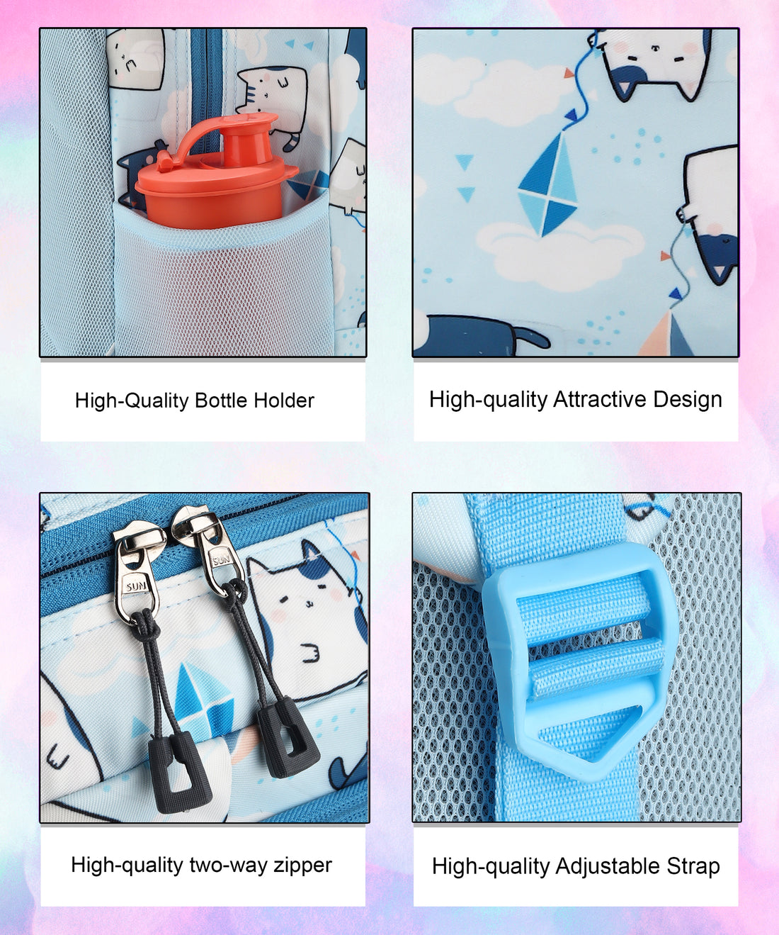 Sky Blue Printed School Backpack for Girls & Boys | Lightweight Water-Resistant College & Travel Bag | Multi-Compartment Stylish Laptop Backpack
