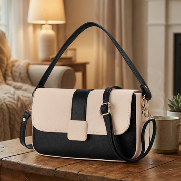 KSC Women’s Black & Beige Shoulder Bag – Elegant Two-Tone Sling Handbag with Adjustable Strap, Stylish Crossbody Purse for Office & Party Wear