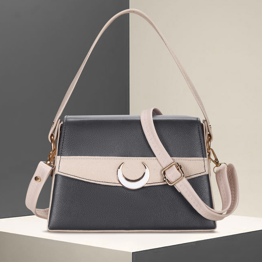 KSC Premium Grey & Beige Designer Handbag for Women | Elegant Top Handle & Crossbody Sling Bag | Stylish Office, Party & Casual Purse