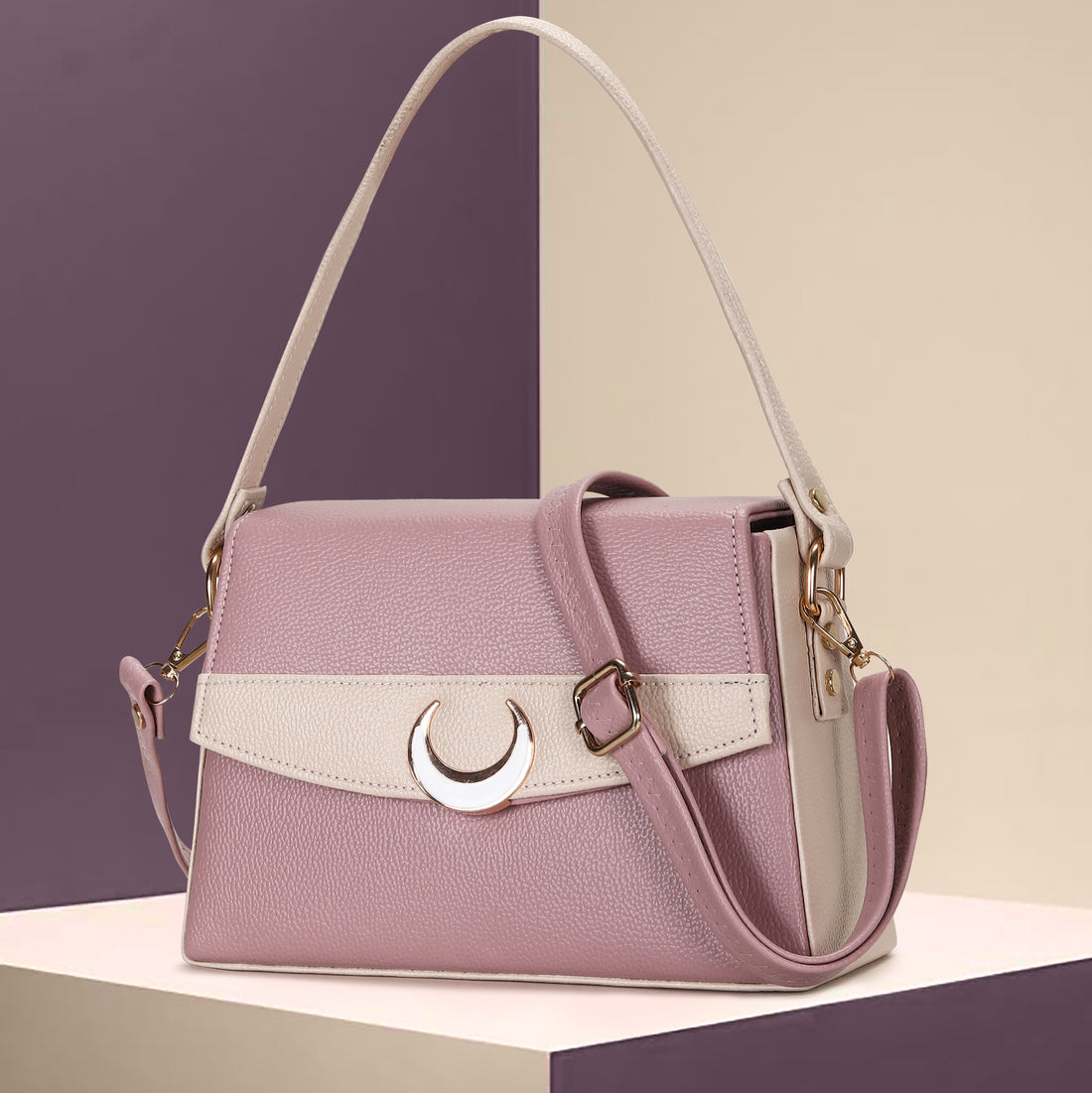 KSC Premium Pink & Beige Designer Handbag for Women | Elegant Shoulder & Crossbody Sling Bag | Stylish Office, Party & Casual Purse