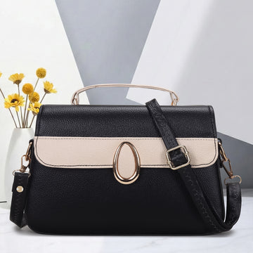KSC Women’s Black & Cream Handbag – Premium Two-Tone Shoulder Sling Bag with Elegant Metal Detail, Adjustable Crossbody Strap for Office & Party Wear